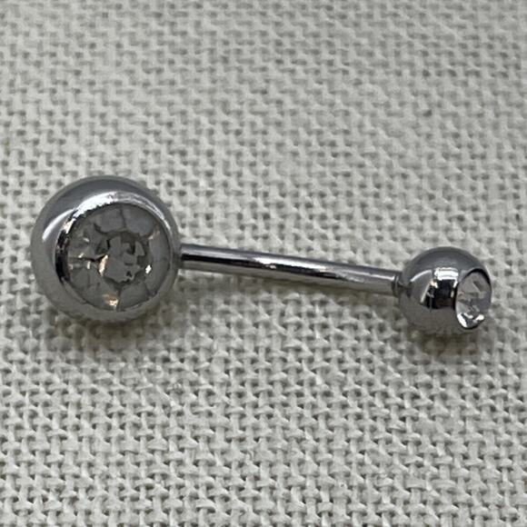 Surgical Steel Belly Navel Ring Bar Double Crystal Body Piercing Jewelry - Picture 5 of 6